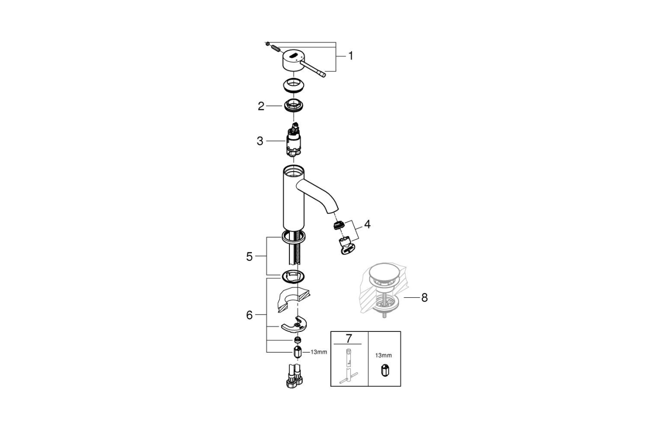 Смеситель для раковины GROHE Essence, S-size, хром (23590001)