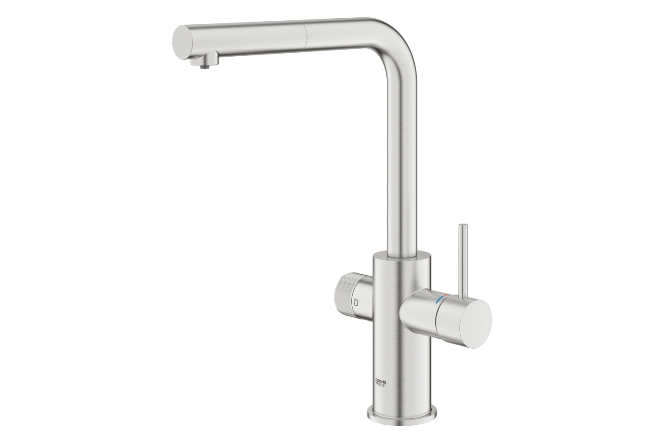 Смеситель для кухонной мойки GROHE Blue Pure Minta c вытяжным изливом, функцией фильтрации, без фильтра в комплекте, суперсталь (30601DC0)