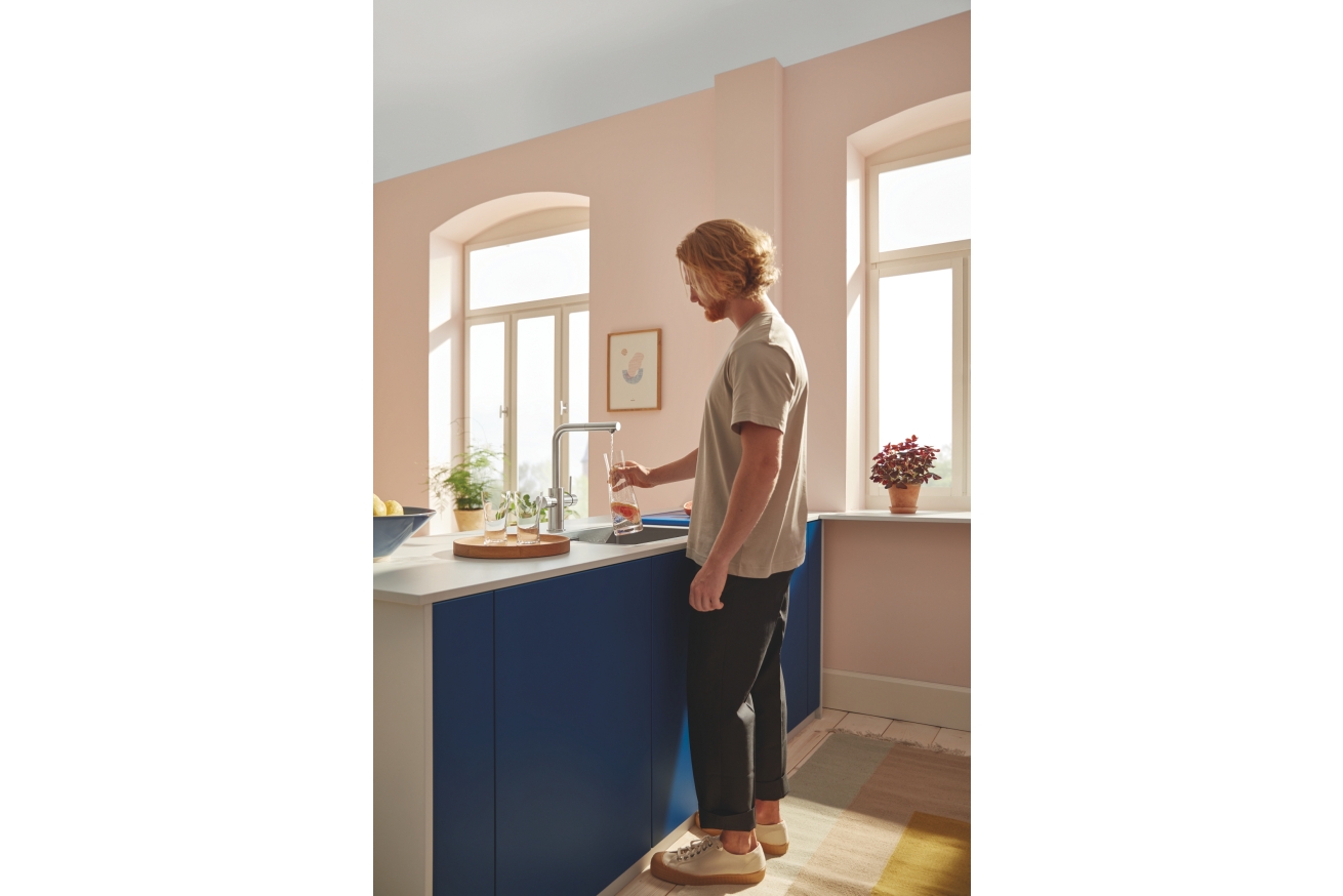Смеситель для кухонной мойки GROHE Blue Pure Minta c вытяжным изливом, функцией фильтрации, без фильтра в комплекте, суперсталь (30601DC0)