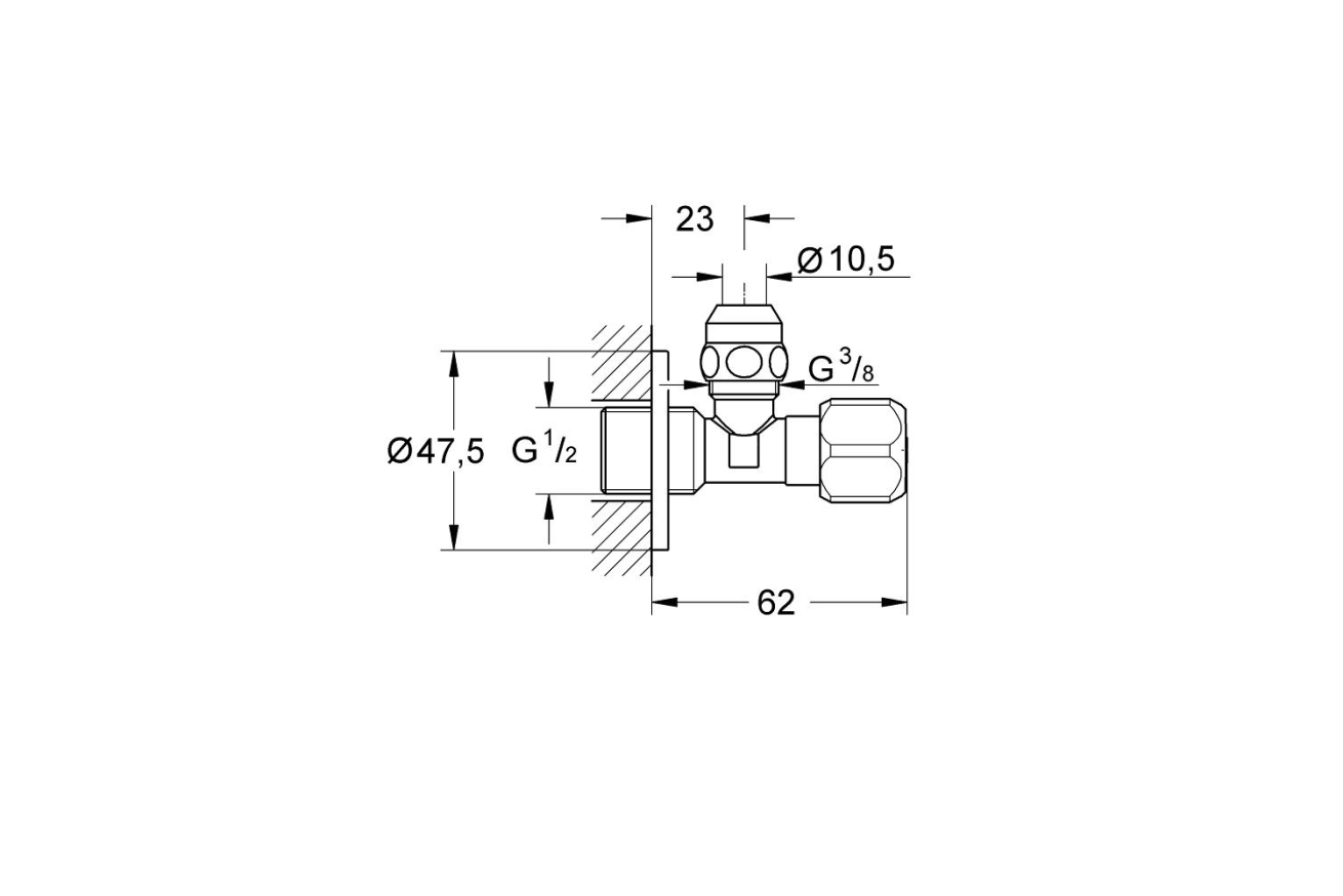 Угловой вентиль GROHE 1/2"-3/8" для подключения смесителей, хром (2201700M)