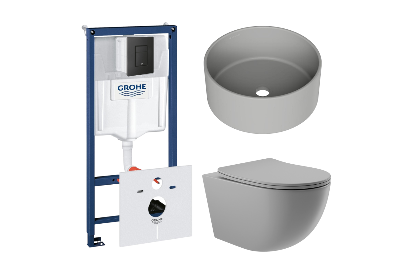 Комплект инсталляции GROHE Solido 38811KF0 с унитазом Aqueduto OVO OVO0130 и раковиной Aqueduto ESPIRAL D400 ESP0130 (NW0399)