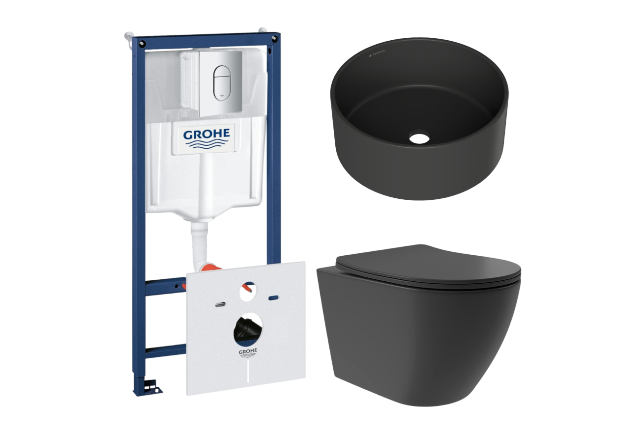 Комплект инсталляции GROHE Rapid SL NW0145/S с унитазом Aqueduto OVO Plus OVOT0240 и раковиной Aqueduto ESPIRAL D400 ESP0140 (NW0421)