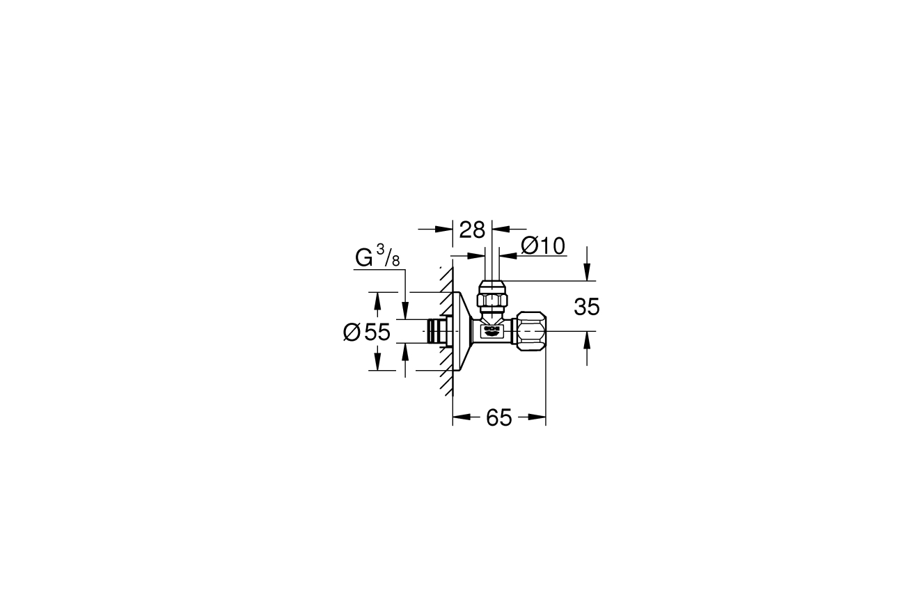 Угловой вентиль 3/8 дюйма GROHE, хром (22052000)
