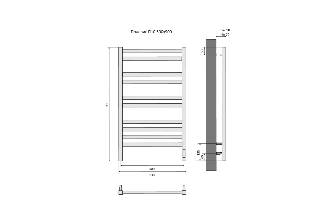 Полотенцесушитель электрический Aquatek Поларис П10 500x900, черный муар AQ EL KO1090BL