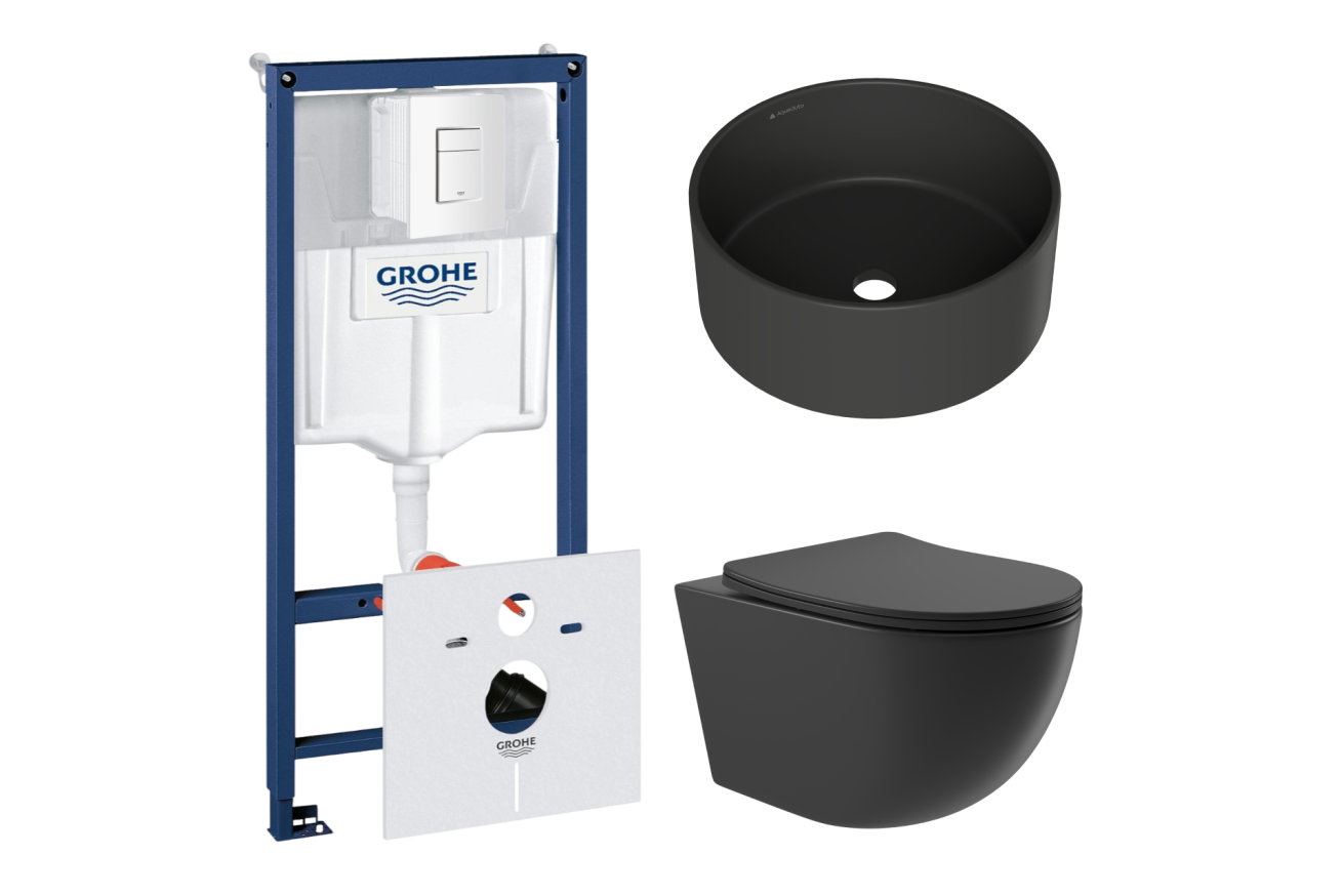Комплект инсталляции GROHE Rapid SL 38772SH0 с унитазом Aqueduto OVO OVO0140 и раковиной Aqueduto ESPIRAL D400 ESP0140 (NW0424)