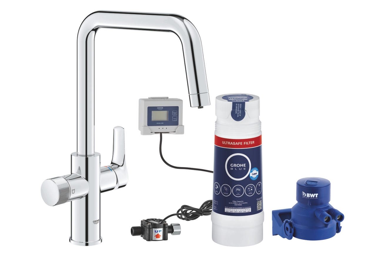 Смеситель для кухонной мойки GROHE Blue Pure Start с функцией фильтрации, с фильтром Ultrasafe в комплекте, хром (30594000)