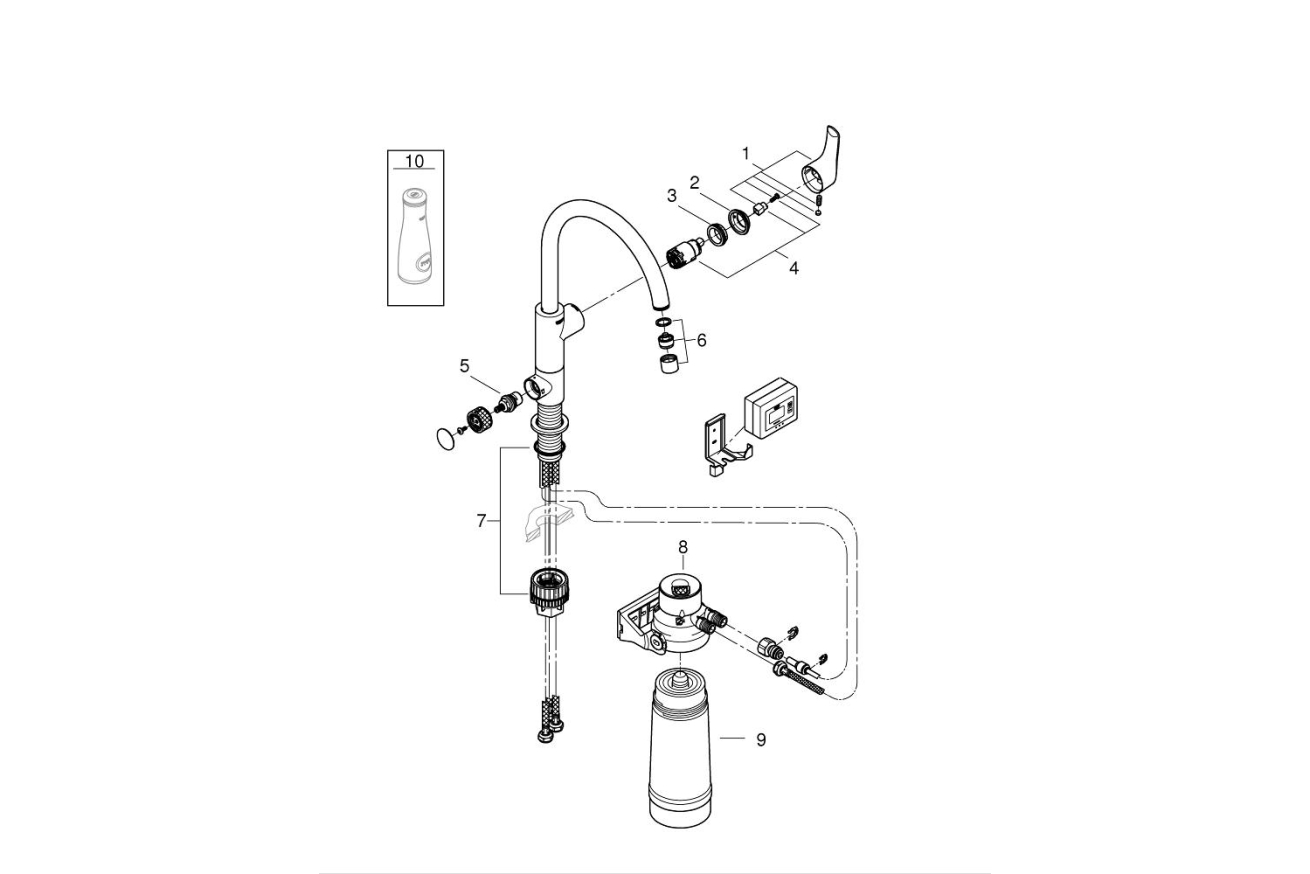 Смеситель для кухонной мойки GROHE Blue Pure Eurosmart с функцией фильтрации, с фильтром в комплекте, хром (30383000)