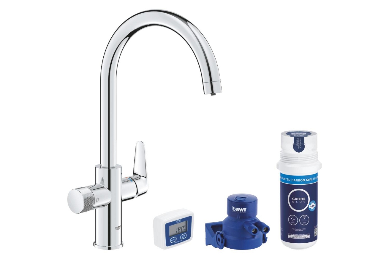 Смеситель для кухонной мойки GROHE Blue Pure StartCurve с функцией фильтрации, с угольным фильтром в комплекте, хром (30593000)