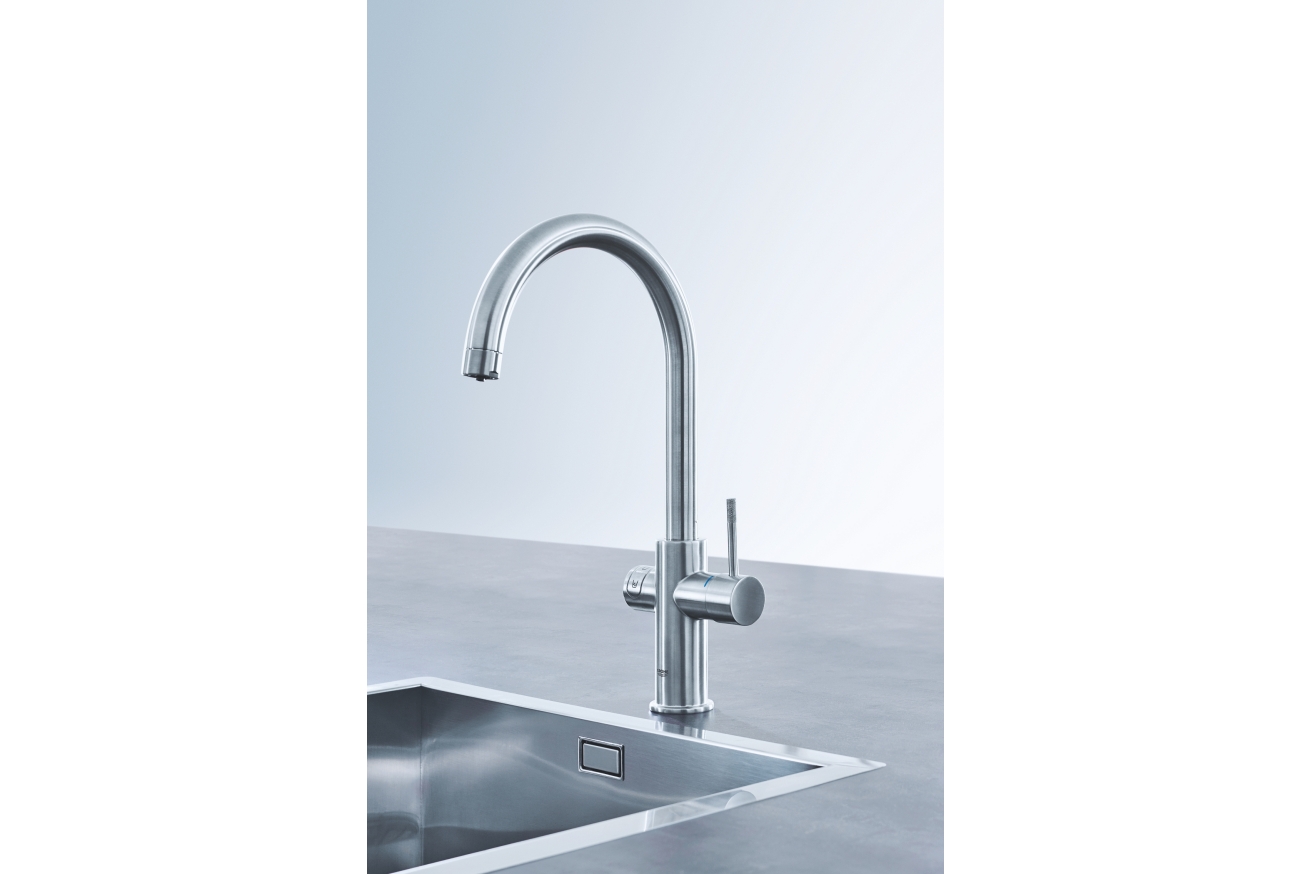 Смеситель для кухни GROHE Blue Home с системой фильтрации, охлаждения и газирования воды, суперсталь (31455DC1)