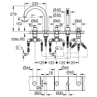 Смеситель для ванны GROHE Atrio двухвентильный, на 5 отверстий, на край ванны, суперсталь (19922DC3)