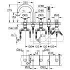 Смеситель для ванны GROHE Atrio двухвентильный, на 5 отверстий, на край ванны, теплый закат глянец (19923DA3)