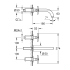 Внешняя часть смесителя для раковины GROHE Atrio настенного монтажа на 3 отверстия, двухвентильный, темный графит матовый (20164AL3)