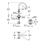 Смеситель для раковины GROHE Atrio двухвентильный, XL-Size, темный графит матовый (21044AL3)
