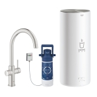 Комплект для кухни GROHE Red Duo с C-образным смесителем, бойлером L-Size и фильтром, суперсталь (30079DC1)