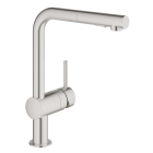 Смеситель для кухни GROHE Minta с вытяжным душем, L-образный излив, суперсталь (30274DC0)