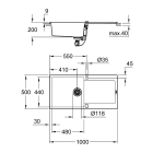 Мойка GROHE K500 с одной чашей, 1000 x 500 мм, черный гранит (31645AP0)