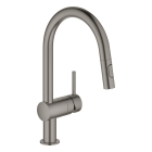 Смеситель для кухни GROHE Minta с вытяжным душем, C-образный излив, темный графит матовый (32321AL2)