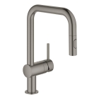 Смеситель для кухни GROHE Minta с вытяжным душем, U-образный излив, темный графит матовый (32322AL2)