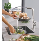 Смеситель для кухни GROHE Essence с вытяжным изливом 2jet, суперсталь (30504DC0)