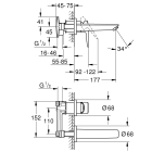 Смеситель для раковины GROHE BauLoop в комплекте с монтажной частью, хром (20289001)
