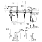 Смеситель для ванны GROHE Lineare на 4 отверстия, на край ванны, суперсталь (19577DC1)
