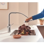 Смеситель для кухонной мойки GROHE Blue Pure Minta c вытяжным изливом, функцией фильтрации, без фильтра в комплекте, суперсталь (30601DC0)