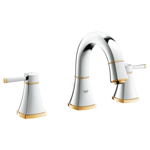 Смеситель для раковины GROHE Grandera на 3 отверстия, с донным клапаном и низким изливом, хром/золото (20417IG0)