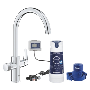 Смеситель для кухонной мойки GROHE Blue Pure BauCurve с функцией фильтрации, с фильтром в комплекте, хром (30581000)