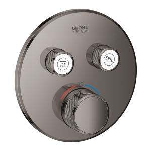 Внешняя часть термостата для ванны и душа GROHE Grohtherm SmartControl на 2 потребителя, круглая, темный графит глянец (29119A00)