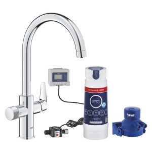 Смеситель для кухонной мойки GROHE Blue Pure BauCurve с функцией фильтрации, с фильтром UltraSafe в комплекте, хром (30582000)