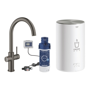 Комплект для кухни GROHE Red Duo II с бойлером M-size, смеситель с C-образным изливом, темный графит матовый (30083AL1)