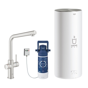 Комплект для кухни GROHE Red Duo с L-образным смесителем, бойлером L-Size и фильтром, суперсталь (30325DC1)