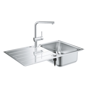 Мойка GROHE K500 45 -S 1.0 из нержавеющей стали, оборачиваемая, и смеситель для мойки GROHE Minta (31573SD1)