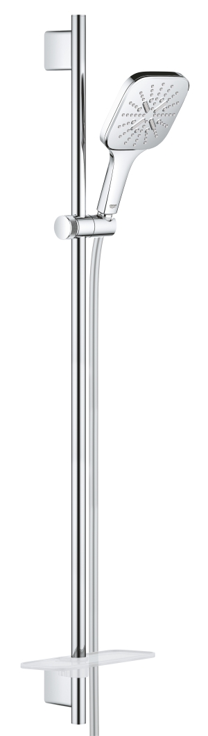 Душевой гарнитур GROHE Rainshower SmartActive 130 Cube с мыльницей, 3 режима струи, душевая штанга 900 мм, 12 л/мин, хром (26586000)