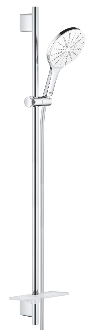 Душевой гарнитур GROHE Rainshower SmartActive 150 с мыльницей, 3 режима струи, душевая штанга 900 мм, 9,5 л/мин, белая луна (26594LS0)