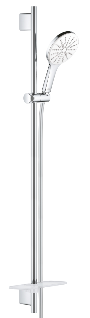 Душевой гарнитур GROHE Rainshower SmartActive 130 с мыльницей, 3 режима струи, душевая штанга 900 мм, 12 л/мин, белая луна (26578LS0)