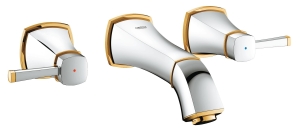 Внешняя часть смесителя для раковины GROHE Grandera на 3 отверстия (вынос 177 мм), хром/золото (20414IG0)
