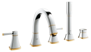 Смеситель для ванны GROHE Grandera двухвентильный, на 5 отверстий, на край ванны, хром/золото (19919IG0)