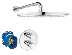 Набор GROHE Grohtherm 3000 Cosmopolitan для душа с термостатом: комплект встраиваемого термостата для душа + верхний душ GROHE Rainshower Cosmopolitan 310, хром (34571000)