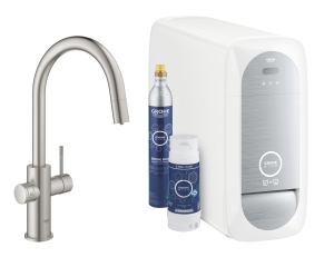 Смеситель для кухни GROHE Blue Home с системой фильтрации, охлаждения и газирования воды, Wi-Fi, суперсталь (31541DC0)