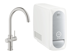 Смеситель для кухонной мойки GROHE Blue Home с системой фильтрации, охлаждения и газирования воды, суперсталь (31455DC0)