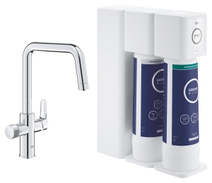 Смеситель для кухонной мойки GROHE Blue Pure Eurosmart с функцией фильтрации, с фильтром обратного осмоса с минерализацией в комплекте, хром (30587000