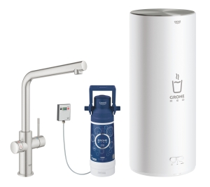Комплект для кухни GROHE Red Duo с L-образным смесителем, бойлером L-Size и фильтром, суперсталь (30325DC1)