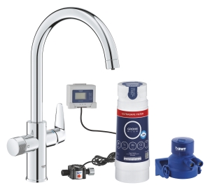 Смеситель для кухонной мойки GROHE Blue Pure BauCurve с функцией фильтрации, с фильтром UltraSafe в комплекте, хром (30582000)