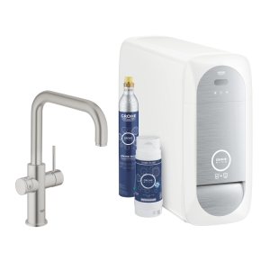 Смеситель для кухни GROHE Blue Home с системой фильтрации, охлаждения и газирования воды, Wi-Fi, суперсталь (31456DC1)