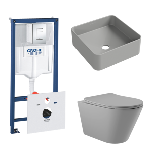 Комплект инсталляции GROHE Rapid SL 38775001 с унитазом Aqueduto CONE CON0130 и раковиной Aqueduto ESPIRAL ESP0330 (NW0366)