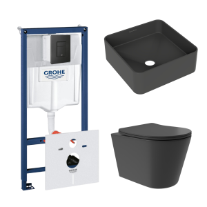 Комплект инсталляции GROHE Solido 38811KF0 с унитазом Aqueduto OVO Plus OVOT0240 и раковиной Aqueduto ESPIRAL ESP0340 (NW0379)