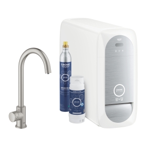 Кран для кухонной мойки GROHE Blue Home Mono с системой фильтрации, охлаждения и газирования воды, Wi-Fi, суперсталь (31498DC1)