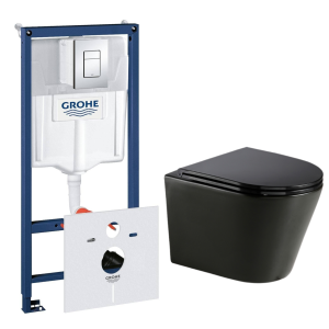 Комплект инсталляции GROHE Rapid SL 38775001 с унитазом AQUAme AQM2001MB и сиденьем с микролифтом (NW0306)