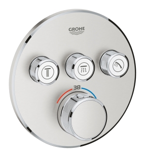 Внешняя часть термостата для ванны и душа GROHE Grohtherm SmartControl на 3 потребителя, круглая, суперсталь (29121DC0)